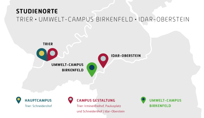 Karte der Studienorte der Hochschule Trier